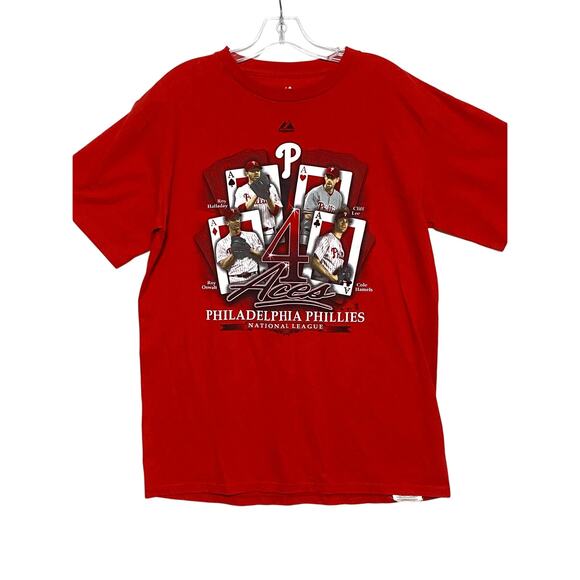 Majestic Other - Majestic Phillies 4 Aces Pitchers Halladay Hamels Lee Oswalt Red Shirt Mens M
